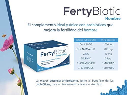 FERTYBIOTIC Hombre | Complemento Vitamínico para Mejorar la Fertilidad Masculina con Ácido fólico, DHA, Coenzima Q10, Zinc y Selenio | Mejora la Capacidad Reproductiva | 60 Cápsulas