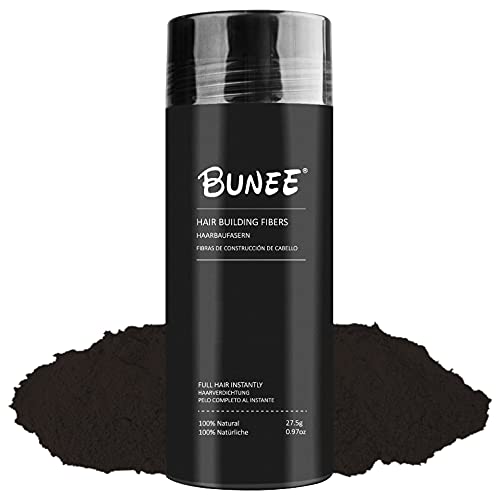 Fibras Capilares Bunee - Disimula la Falta de Pelo al Instante - Microfibras de Algodón en Polvo 100% Natural para Hombre y Mujer (Negro 27.5g)