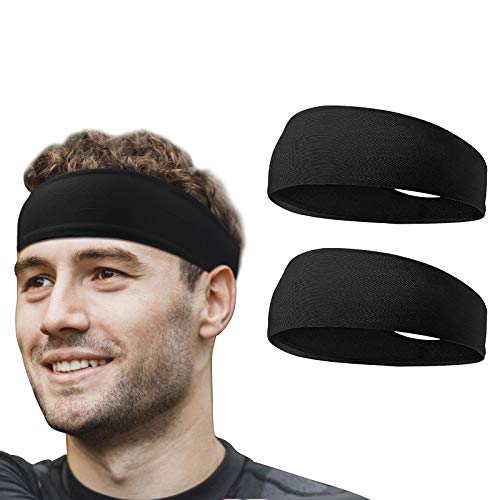 flintronic Deportes Diadema, 2 Piezas Elástica Cinta De Pelo Deportiva, Sudor Absorbente de Humedad Banda,Banda de Pelo, Cinta para Pelo, Cinta Sudor Cabeza para Correr, Ciclismo, Yoga, Negro