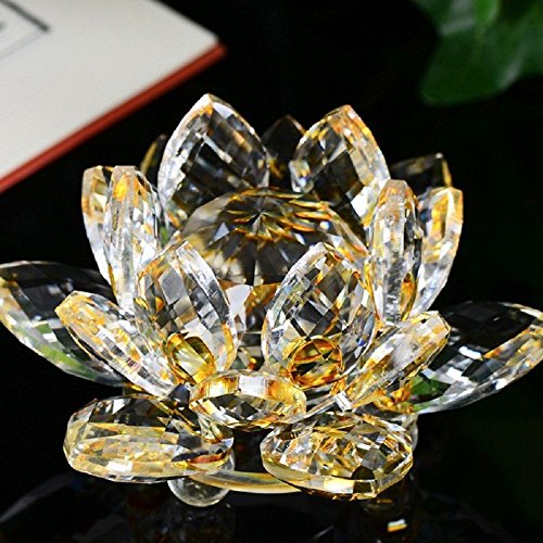 Flor de loto de cristal para decoración de hogar, con colores, para regalo de cumpleaños o boda, Cristal transparente, Amarillo