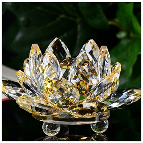 Flor de loto de cristal para decoración de hogar, con colores, para regalo de cumpleaños o boda, Cristal transparente, Amarillo