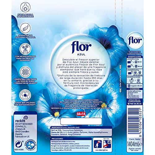 Flor - Suavizante para la ropa concentrado, aroma azul - 72 dosis