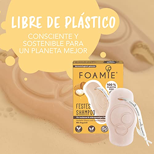 Foamie Champú Sólido Para Pelo Rizado Con Aceite De Argan Y Vitamina E Que Nutre Y Repara El Pelo 100% Champu Vegano Y Sin Plástico Anti Frizz, 80 Gramo