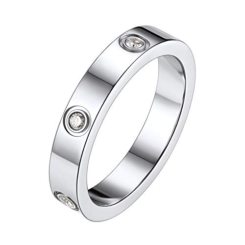 FOCALOOK Anillo Compromiso de Mujer con Piedra Bling Bling Anillo de Acero Inoxidable 316L Anillo de Banda 4mm Talla 5 Joyerías Modernas para Novias Colores Plateados