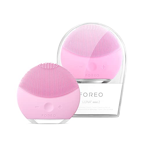 FOREO LUNA mini 2 Pearl Pink cepillo de limpieza facial para todo tipo de pieles, cabezal de 3 zonas, ultra higiénico, 8 intensidades, 300 usos por carga, impermeable, 2 años de garantía