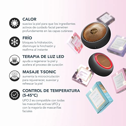 FOREO UFO 2 Lo más novedoso en tratamientos faciales completos en 2 minutos con calentamiento/enfriamiento/terapia de luz LED/masaje especial, hidratante, rejuvenecedor, Black