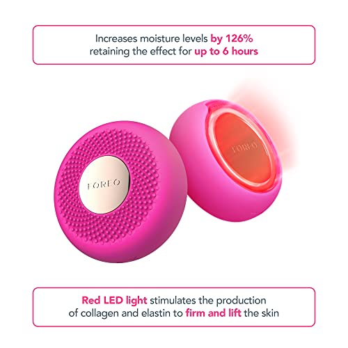 FOREO UFO mini Fuchsia, dispositivo para tratamiento facial de 2 minutos con luz LED de espectro completo, calor, masaje T-Sonic, 2 años de garantía, para mascarillas UFO seleccionadas