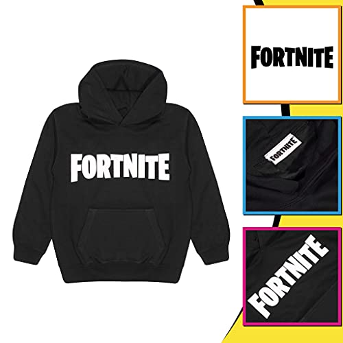 Fortnite Text Logo Boys Pullover Hoodie Moda-Sudaderas con Capucha, Negro, 7-8 Years para Niños