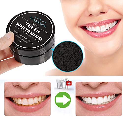 FOXTSPORT Polvo de Dientes + Cepillo de dientes de bambú, Polvo Blanqueador de dientes, Blanqueador Dental de Carbón Activado, Dientes Blancos,Teeth Whitening Powder,60g