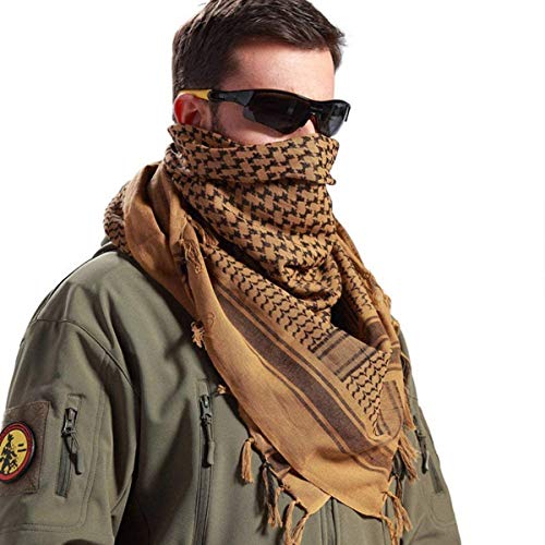 FREE SOLDIER Bufanda Militar Shemagh Tactical Desert Keffiyeh Bufanda de Cuello con Cabeza Bufanda árabe con Borla 43x43 Pulgadas,Marrón