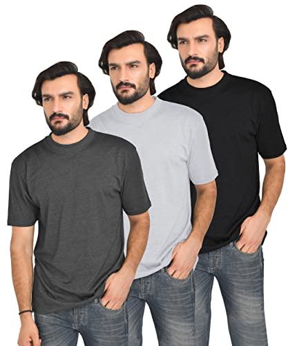 FULL TIME SPORTS 3 Packs Long & Tall tee Shirt BK-Gry-Ch Combo # 1 - X-Large