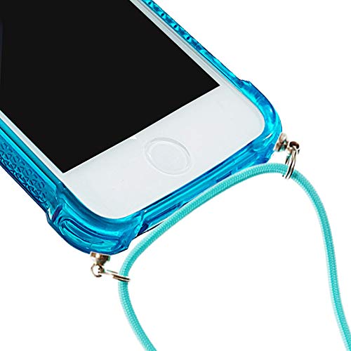 Funda con Cuerda para iPod Touch 5 / iPod Touch 6 / 7,Carcasa iPod Touch 5,Brillante Brillo Liquida Quicksand Cuello Cadena Carcasa Transparente Silicona TPU Case con Collar Correa,YB GS Pink Blue