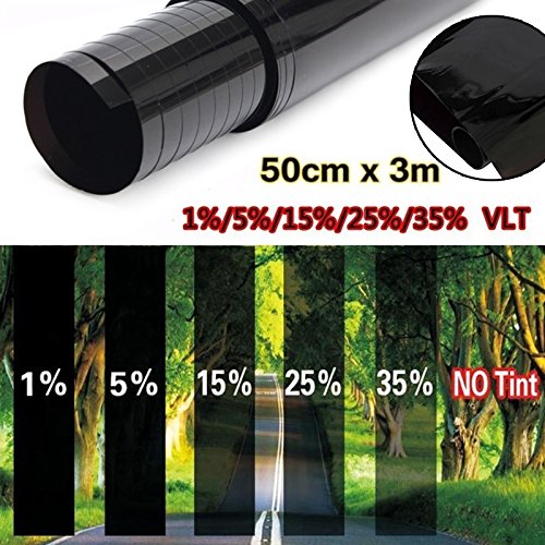 FuTaiKang Ventana Película Sun Tint Film Auto Glass Explosión a Prueba de Pantalla Solar Aislamiento Ventana Película Techo 3m x 50cm Negro (1%)