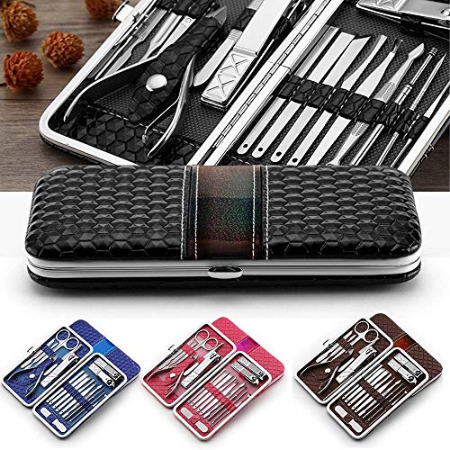 FWJSDPZ 18 unids Kit Clipper Kit Pedicure Care Set Scissor Tweezer Orí Pick Pick Utility Manicure Set Herramientas PU Funda de Cuero para Viajar a Domicilio (Color : Black)