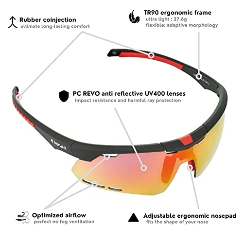 Gafas de ciclismo | Bici de Montaña | Ciclismo | Running - Hechas para la aventura - Gafas de sol de Categoría 3 | Protección Total con Tecnología UV400 REVO - Hombre y Mujer - (S-M)