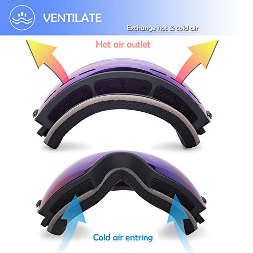 Gafas de esquí y snowboard para hombres y mujeres jóvenes, anti niebla OTG, de lentes esféricas desmontable desechables