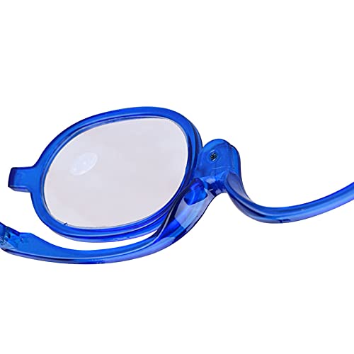 Gafas de Maquillaje, Gafas de Aumento, Gafas Plegables Cosméticas, Gafas de Maquillaje para Mujer, Herramienta Esencial de Maquillaje Abatible hacia Arriba(200 + azul)