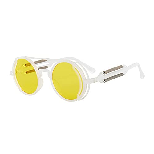 Gafas de sol retro Steampunk con marco de metal polarizado redondo Lentes de colores circulares Gafas de sol UV400 para mujeres Hombres Unisex Gótico Verano Gafas de playa al aire libre