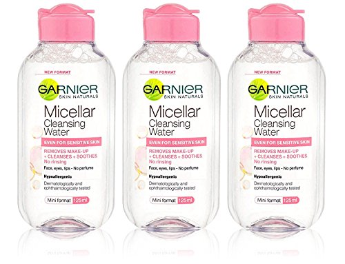 Garnier 3 x Agua Micelar limpiadora, hipoalergénica, para pieles sensibles, 125 ml