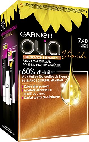 Garnier Coloration Permanente, Sans Ammoniaque, Aux Huiles Naturelles de Fleurs, Cuivré Intense (7.40), Olia Vivids