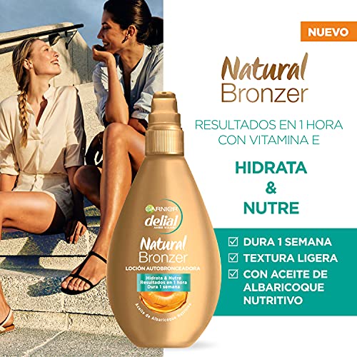 GARNIER DELIAL Natural Bronze Loción Autobronceadora para Cuerpo y Rostro con Vitamina E, Hidrata y Broncea sin Marcas - 150ml