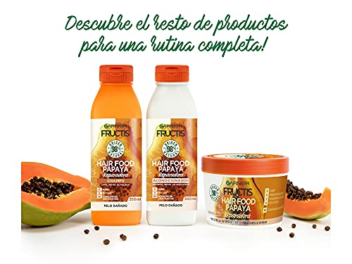 Garnier Fructis Hair Food Champú Papaya Reparadora, indicado para Pelo Dañado - Pack de 4 x 350 ml