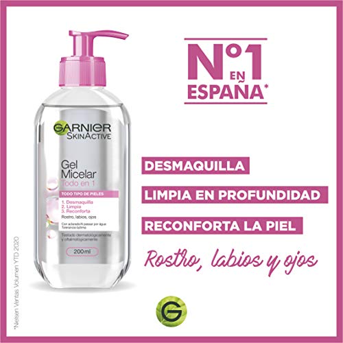 Garnier Skin Active Gel Micelar Limpiador facial, Limpia y Reconforta la piel, Para Todo Tipo de Pieles, Pack x 3, 200 ml