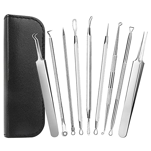 GeekerChip 9 Piezas de Herramientas para Eliminar Espinillas,Blackhead Remover Aguja de Acné para Quita Espinillas Granos Comedones