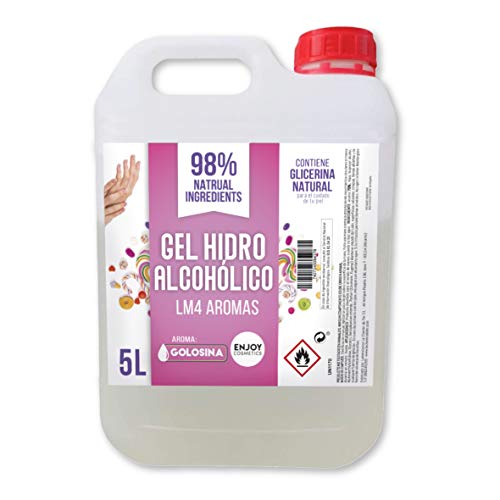 Gel hidroalcohólico NUEVO AROMA GOLOSINA 5000 ml con 70% alcohol y con glicerina natural para el cuidado de la piel. 98% ingredientes Naturales.