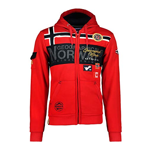 Geographical Norway GARADOCK Men - Sudadera con Cremallera para Hombre - Sudadera Hoodie De Algodón para Hombre - Sudadera con Capucha De Manga Larga - Sudadera Sport Casual Regulier Rojo S