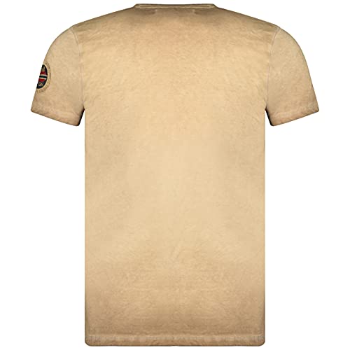 Geographical Norway JOASIS Men – Camiseta de algodón para Hombre, Casual, Estampado con Logotipo Impreso de Manga Corta – Cuello en V – Corte Ajustado para Hombre (Beige, L)