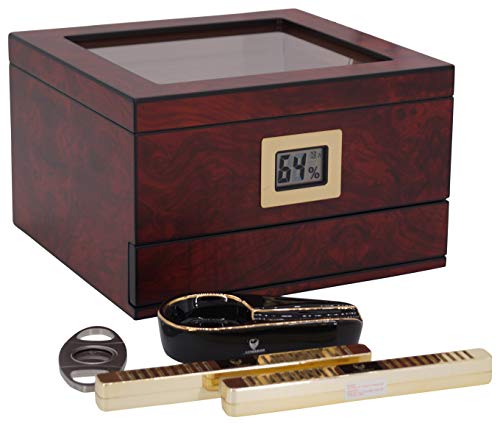 GERMANUS Humidor con higrómetro, cenicero de puros, cúter.