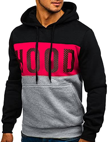 GHYUGR Sudadera con Capucha Hombre Contraste con Bolsillo Otoño Invierno Estampado Deporte Outwear Hoodie Pullover (M, B-Negro)