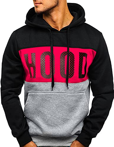 GHYUGR Sudadera con Capucha Hombre Contraste con Bolsillo Otoño Invierno Estampado Deporte Outwear Hoodie Pullover (M, B-Negro)