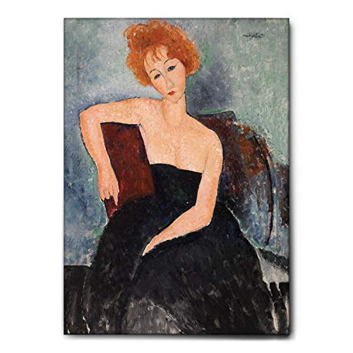 Giallobus - Pinturas - Amedeo Modigliani - Mujer con Cabello Rojo y Vestido Negro - Lienzo - 50x70 - Listo para Colgar - Cuadros Modernos para el hogar