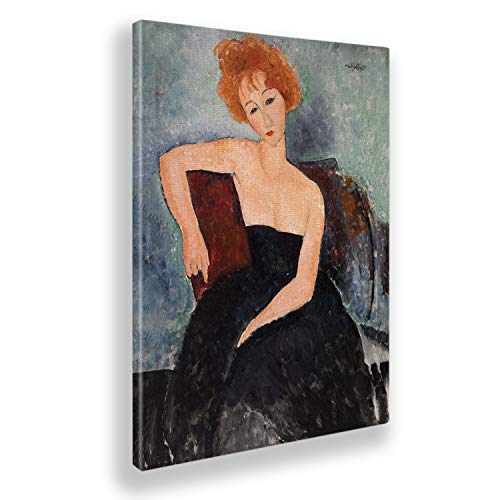 Giallobus - Pinturas - Amedeo Modigliani - Mujer con Cabello Rojo y Vestido Negro - Lienzo - 50x70 - Listo para Colgar - Cuadros Modernos para el hogar