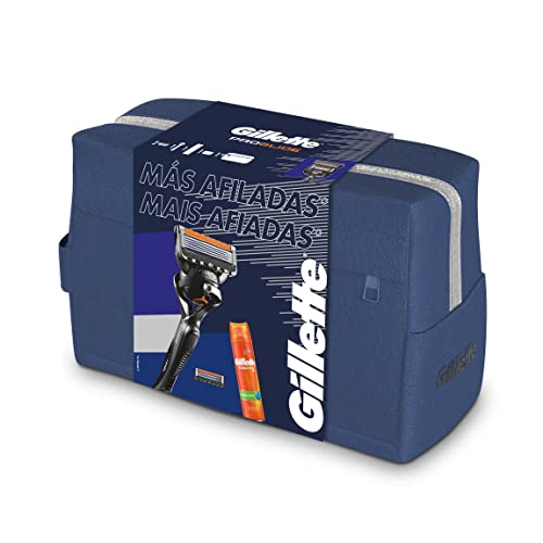 Gillette ProGlide Máquina De Afeitar Para Hombre, Con 5 Hojas Antifricción Para para un apurado y confort imbatibles- 2 Recambios, Gel de Afeitar Ultra Sensitive 200ml, Neceser de Regalo