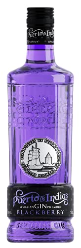 Gin Puerto de Indias - Pack Gin Blackberry Premium + Copa de Cristal con mensaje de Regalo - Ginebra de Moras Premium - Kit Ginebra de Mora con Copa de cristal - 70 cl - 37.5%