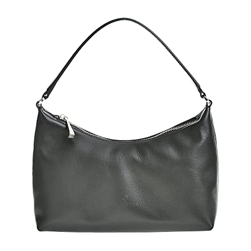 GIULIO GUERRA Chloe - Bolso de mano de piel auténtica, Negro , 24,5 x 7,5 x 10