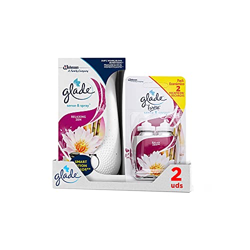 Glade® - Ambientador Automático Sense & Spray con Sensor de Movimiento, Fragancia Relax Zen, Pack Difusor + 3 Recambios