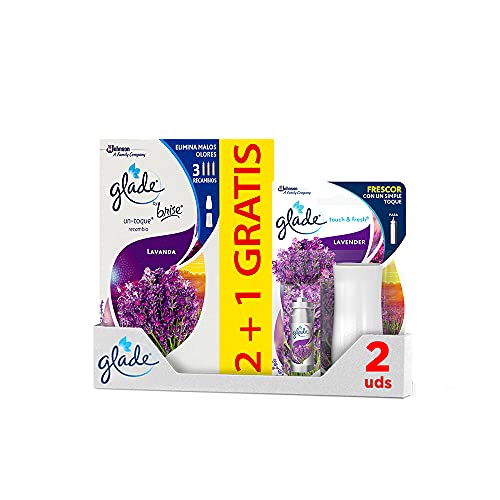 Glade® By Brise Ambientador Un Toque Fragancia Lavanda, Elimina los malos olores, Hasta 10 veces más frescor - 1 Disfusor + 3 Recambios de 11ml