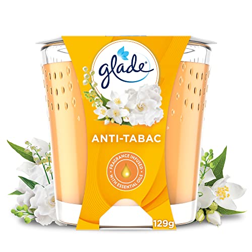 Glade - Vela perfumada con aceites esenciales antitabaco, 30 horas de fragancia, 129 g