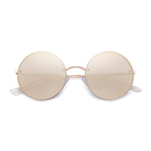 GLINDAR Gafas de Sol Redondas Retro Para Hombres y Mujeres Gafas de Sol Circulares Hippie Marco Dorado / Lente Rosa Espejada