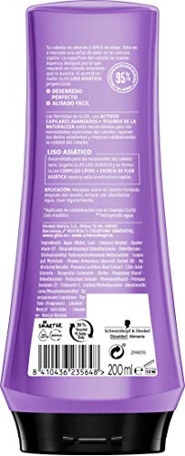 Gliss - Acondicionador para pelo rebelde o difícil de alisar - Liso Asiático – 6uds de 200ml (1.200ml) – Gama alisado fácil