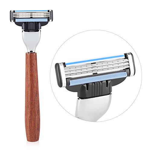 GLOGLOW Kit de cepillos de Afeitar Rosewood Profesional de 4 Piezas para Hombres, Que Incluye Soporte Manual de Acero Razor + Stainess + Set de cepillos + tazones