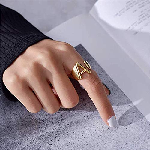 GoldChic Anillo de Letra A para Mujer Hombre Anillo Talla Ajustable