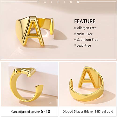 GoldChic Anillo de Letra A para Mujer Hombre Anillo Talla Ajustable