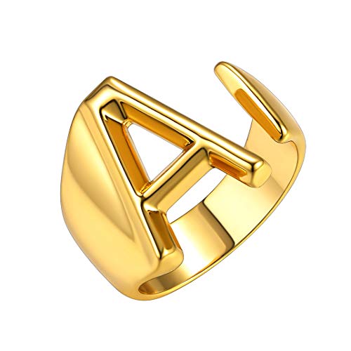 GoldChic Anillo de Letra A para Mujer Hombre Anillo Talla Ajustable