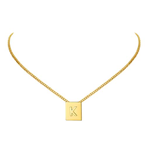 GoldChic Charm Necklace for Women - Letra Alfabeto K con Cadena Ajustable 16 Pulgadas - Acero Inoxidable con baño de 18K Oro - Gratis Caja de Regalo