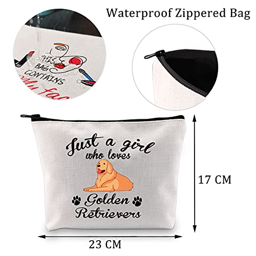 Golden Retriever Bolsa de maquillaje Just a Girl who Loves Golden Retrievers Lover Regalos Golden Retriever Cosméticos Bolsa de viaje Bolsa de algodón con cremallera, Large, Poliéster,